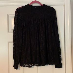 Lace high neck long sleeve blouse